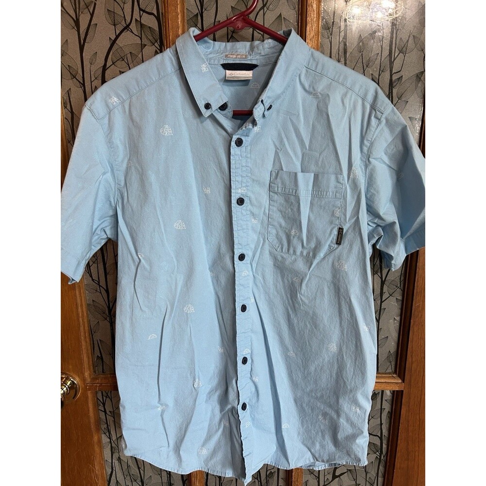 Columbia Men's Short Sleeve Button-Up Medium Sun, Leaf & Surf Design